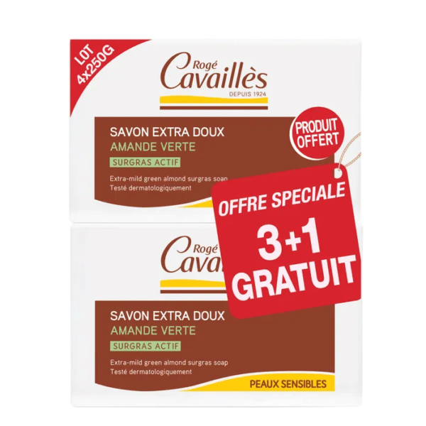 Roge Cavailles Savon Surgras Extra Doux Amande Verte 4x250g