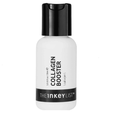 Un flacon blanc de 30 ml orné de l'étiquette « THE INKEY LIST Collagen Sérum » et d'un élégant bouchon noir contient un élixir transformateur. Ce COLLAGEN BOOSTER de The Inkey List est conçu pour améliorer votre routine de soins de la peau. Dakar