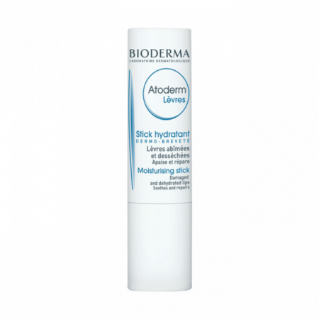 Le stick lèvres hydratant et apaisant Bioderma Atoderm 4 g est conçu pour les lèvres abîmées et déshydratées, ce qui le rend idéal pour le climat sec de Dakar. Il est présenté dans un tube blanc avec un texte bleu et noir qui met en valeur ses bienfaits hydratants et les détails de la marque. Dakar