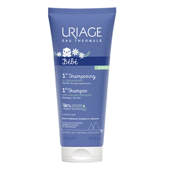 Flacon bleu de Uriage 1ERS SHAMPOING Extra Doux Bébé Sans Savon